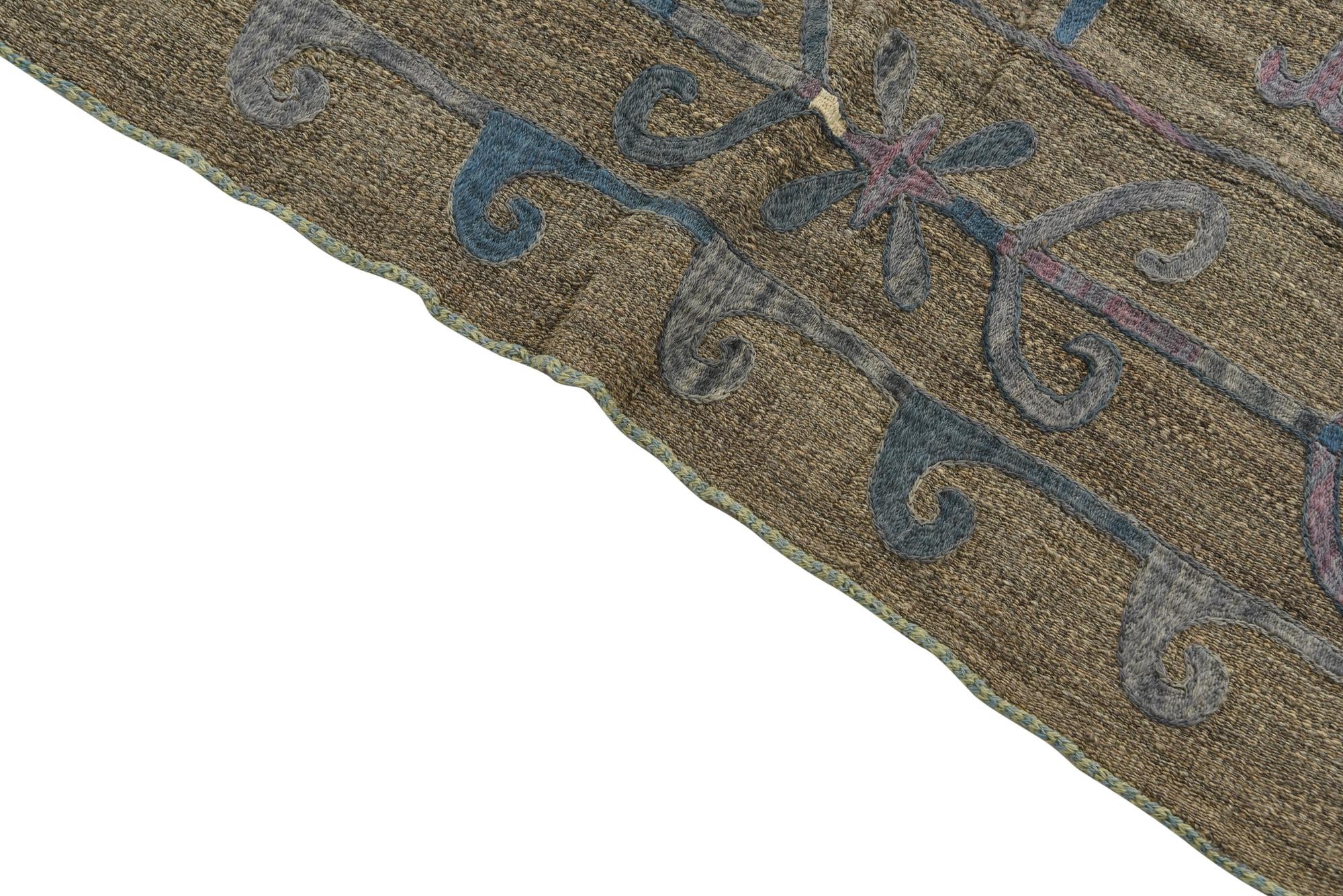 5' 8 x 6' 9 Hand Woven Kilim Suzani Wool Square Rug