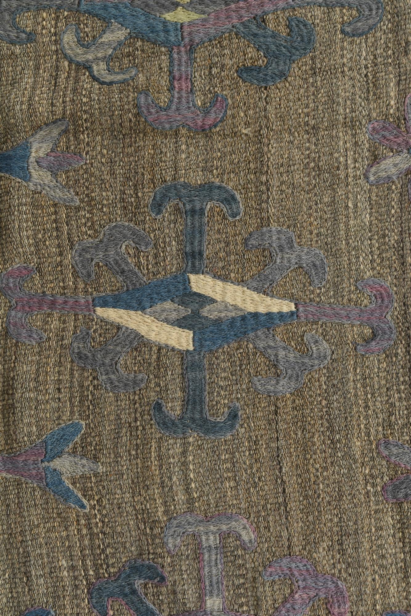 5' 8 x 6' 9 Hand Woven Kilim Suzani Wool Square Rug