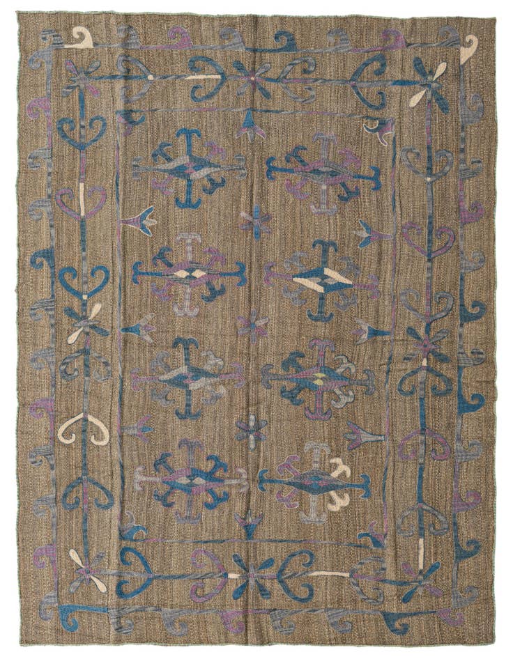 Detail image of 5' 8 x 6' 9 Hand Woven Kilim Suzani Wool Square Rug