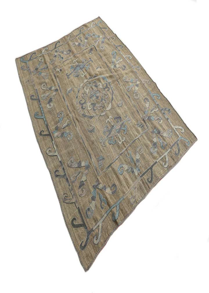 5' 3 x 6' 5 Hand Woven Kilim Suzani Wool Square Rug