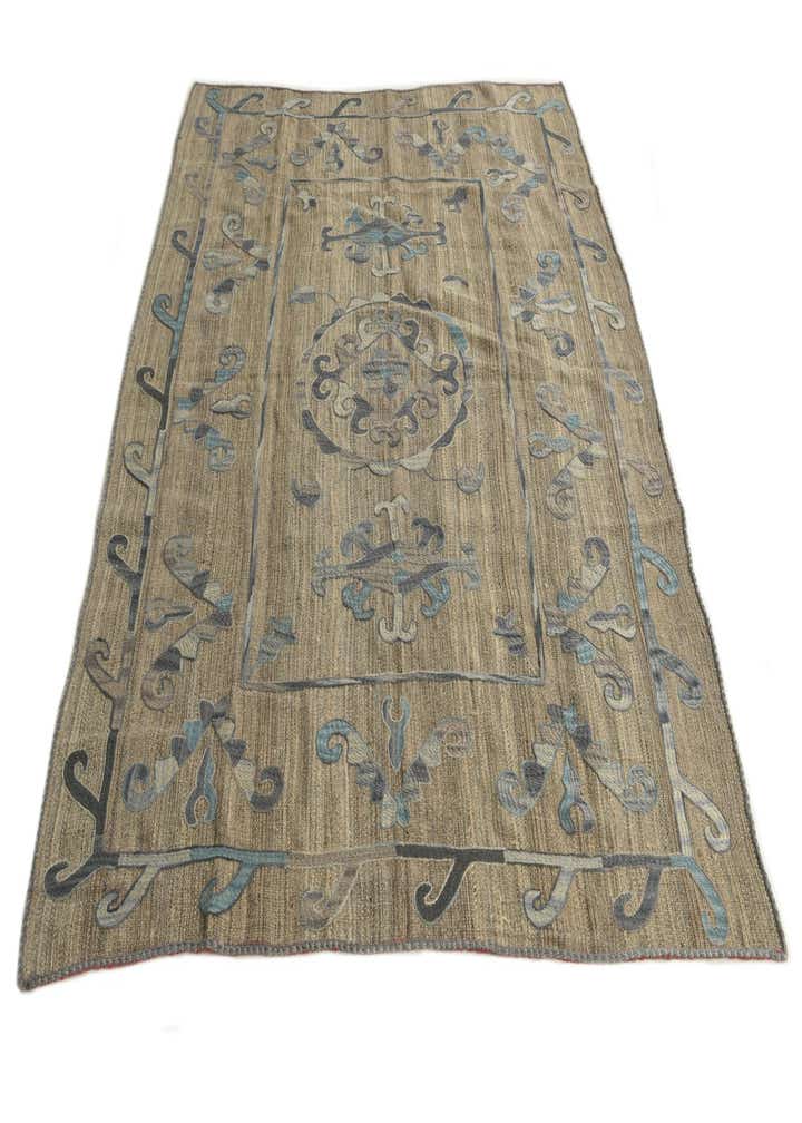 5' 3 x 6' 5 Hand Woven Kilim Suzani Wool Square Rug