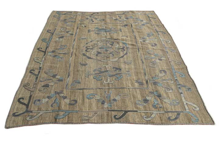 5' 3 x 6' 5 Hand Woven Kilim Suzani Wool Square Rug