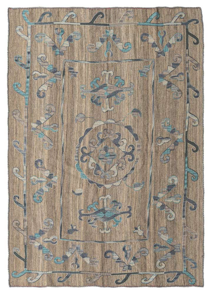 5' 3 x 6' 5 Hand Woven Kilim Suzani Wool Square Rug