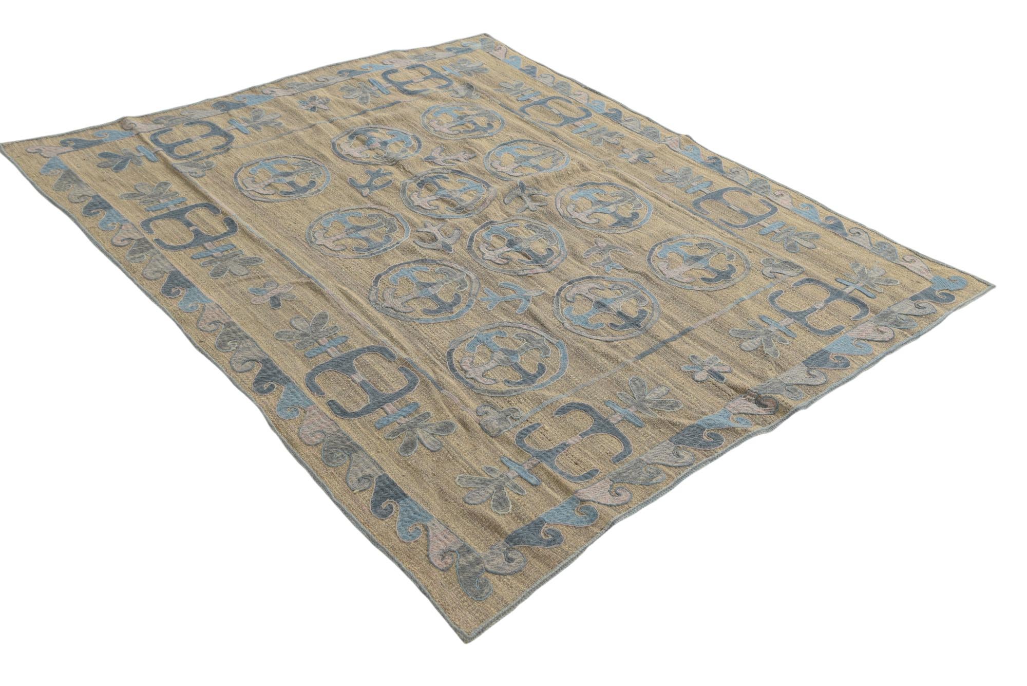 5' 6 x 6' 8 Hand Knotted Kilim Suzani Wool Square Rug