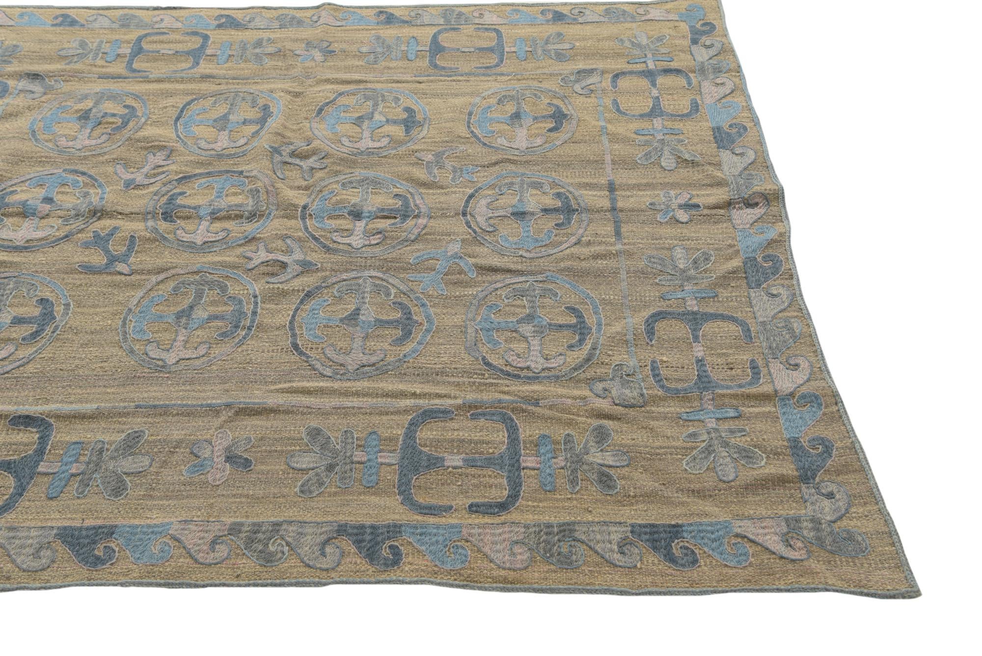 5' 6 x 6' 8 Hand Knotted Kilim Suzani Wool Square Rug