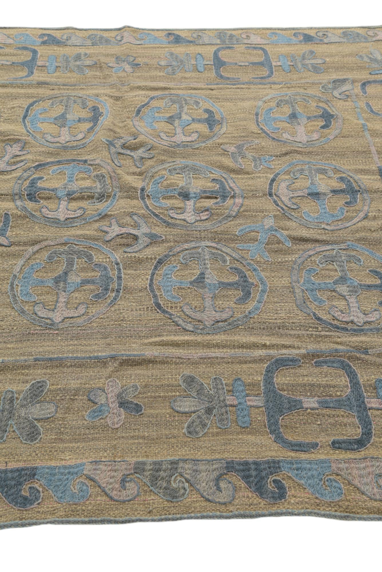 5' 6 x 6' 8 Hand Knotted Kilim Suzani Wool Square Rug