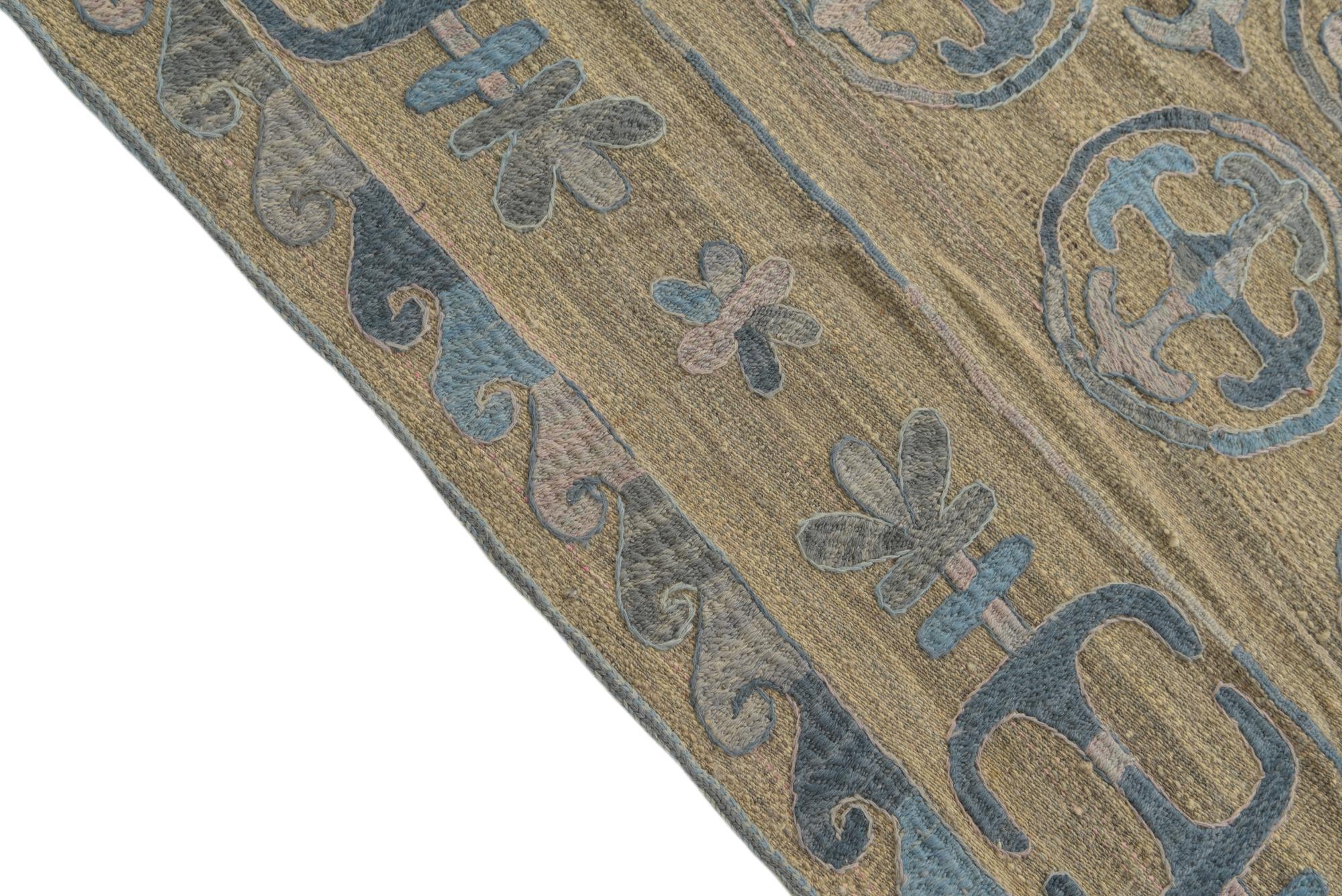 5' 6 x 6' 8 Hand Knotted Kilim Suzani Wool Square Rug