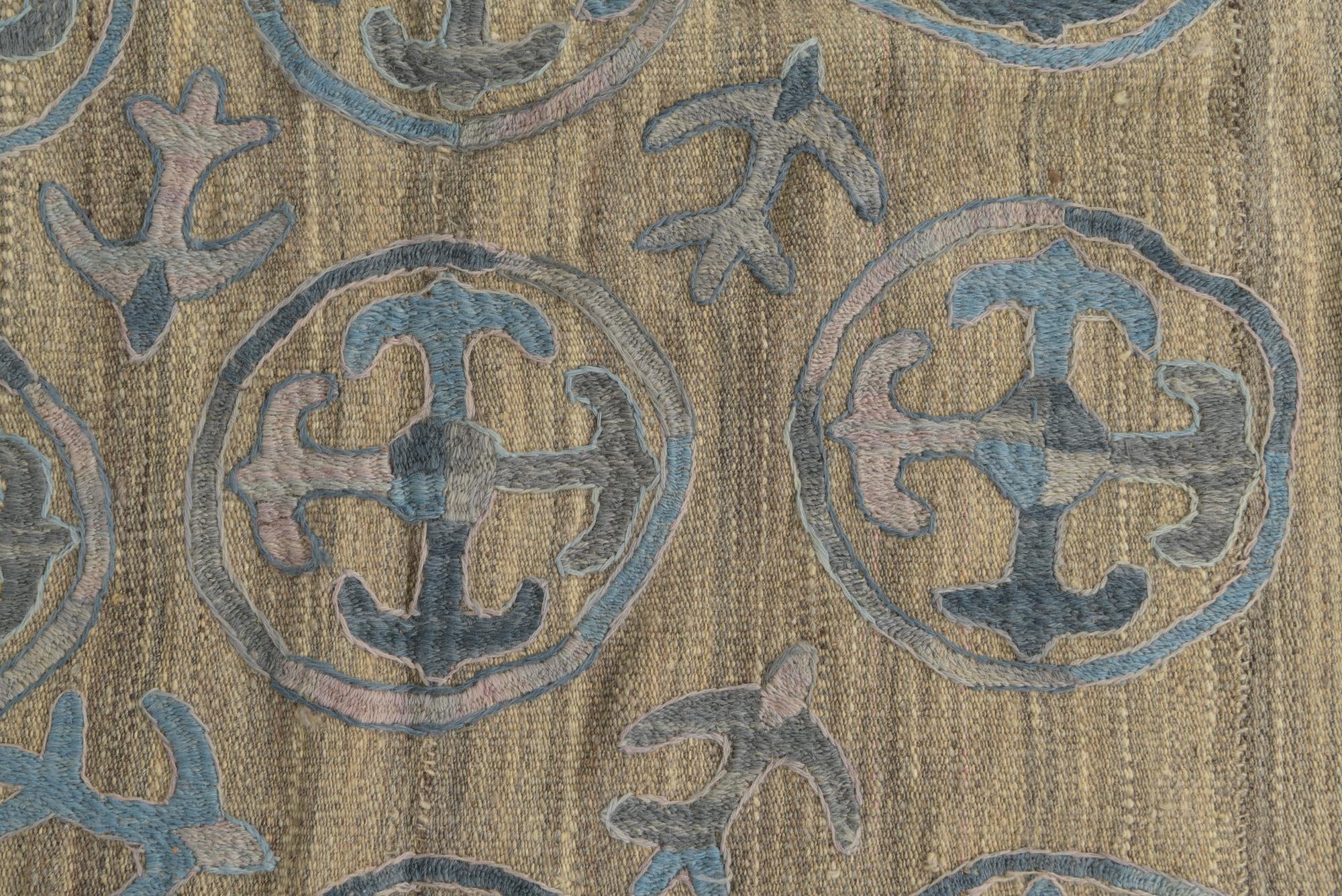 5' 6 x 6' 8 Hand Knotted Kilim Suzani Wool Square Rug