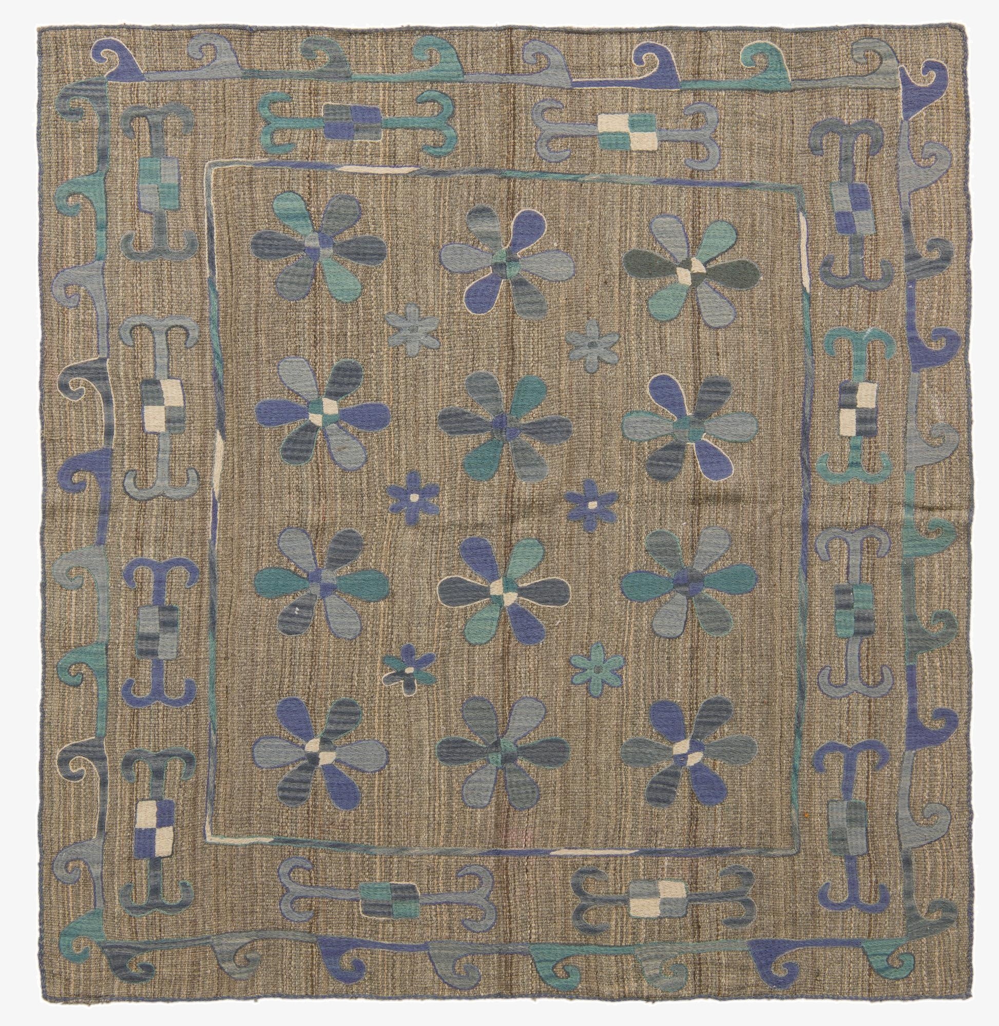 5' 5 x 5' 7  Hand Woven Kilim Suzani Wool Square Rug