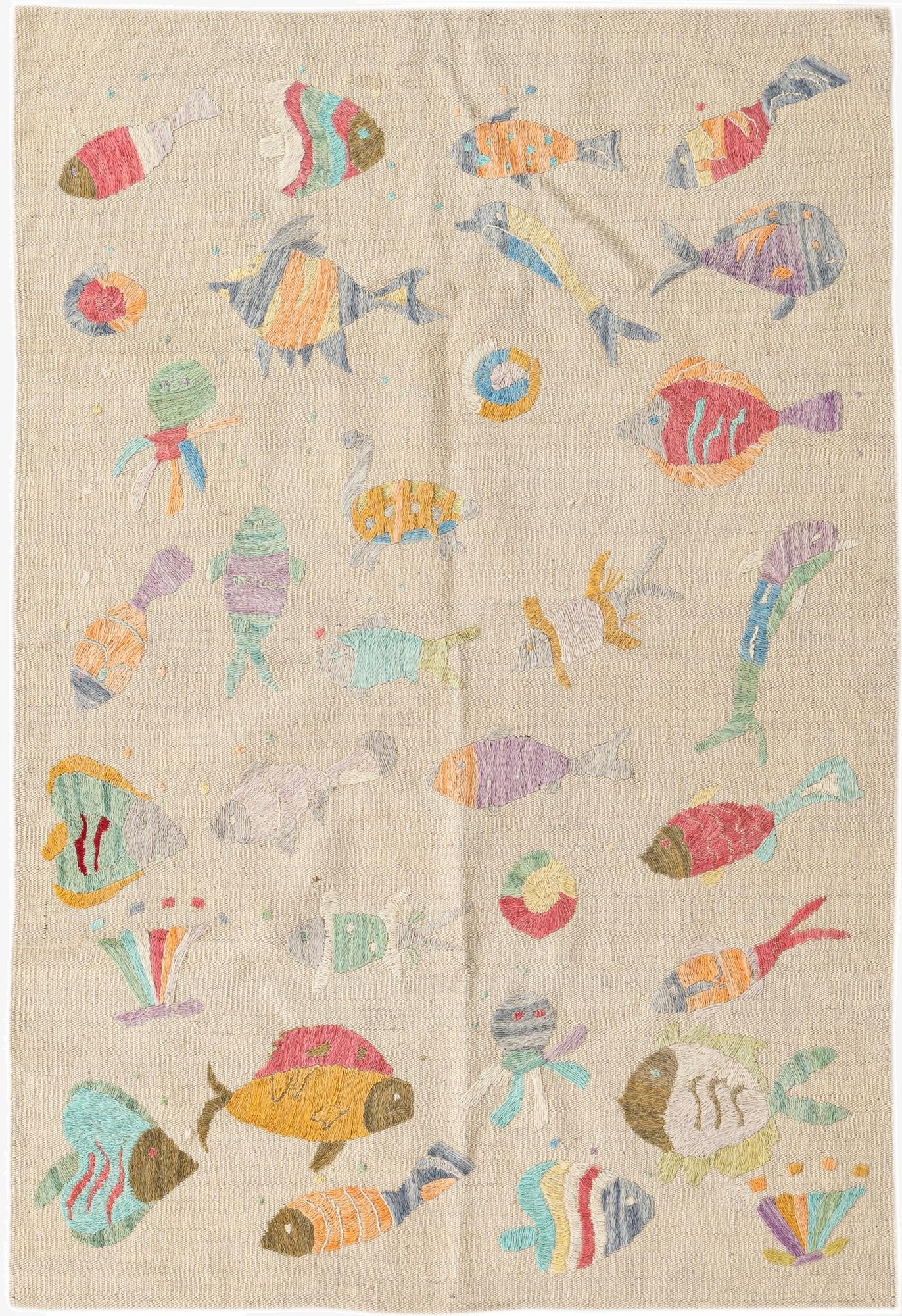 8' 7 x 9'  Hand Woven Kilim Suzani Wool Square Rug