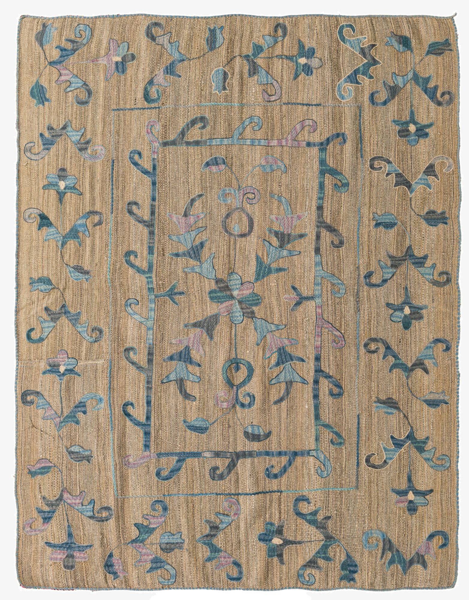 5' 2 x 6' 4 Kilim Suzani Wool Square Rug