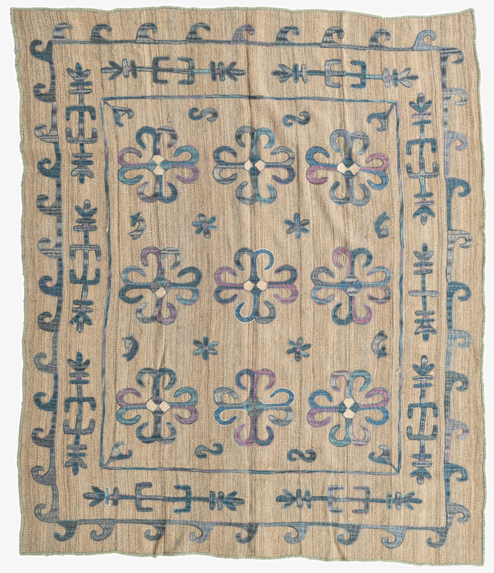 6' x 7' 1  Hand Woven Kilim Suzani Wool Square Rug