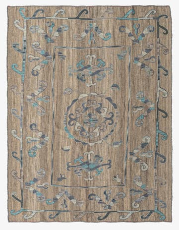 5' 3 x 6' 5 Hand Woven Kilim Suzani Wool Square Rug