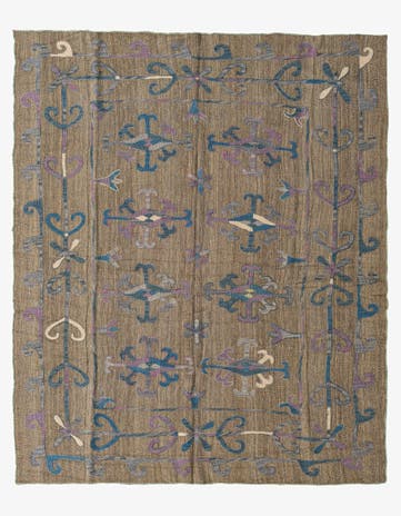 5' 8 x 6' 9 Hand Woven Kilim Suzani Wool Square Rug