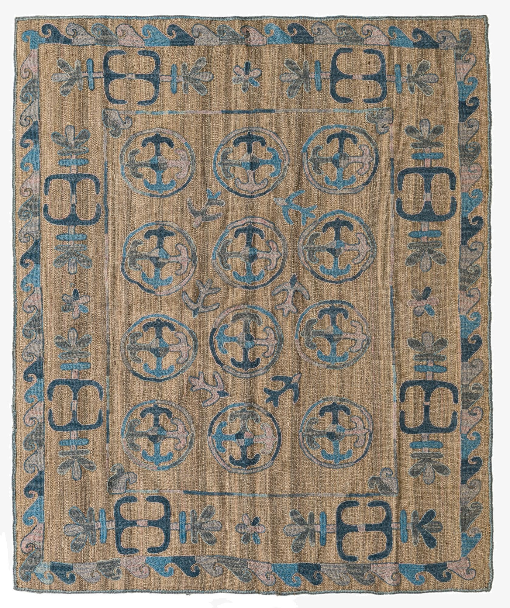 5' 6 x 6' 8  Hand Knotted Kilim Suzani Wool Square Rug