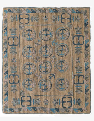 5' 6 x 6' 8 Hand Knotted Kilim Suzani Wool Square Rug