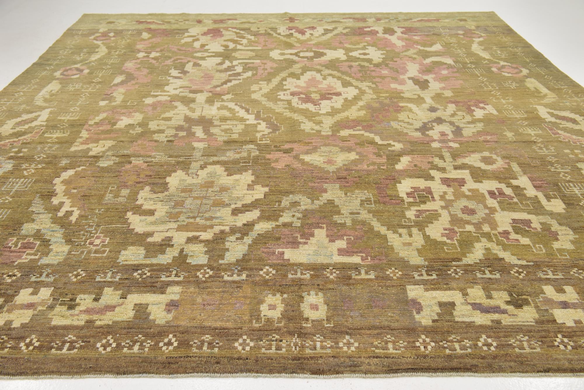11' x 12' Hand Knotted Oushak Wool Square Rug
