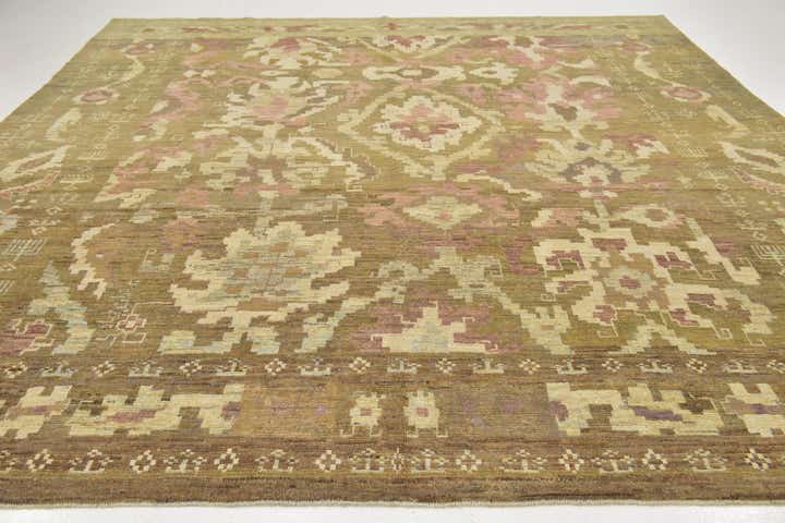 11' x 12' Hand Knotted Oushak Wool Square Rug