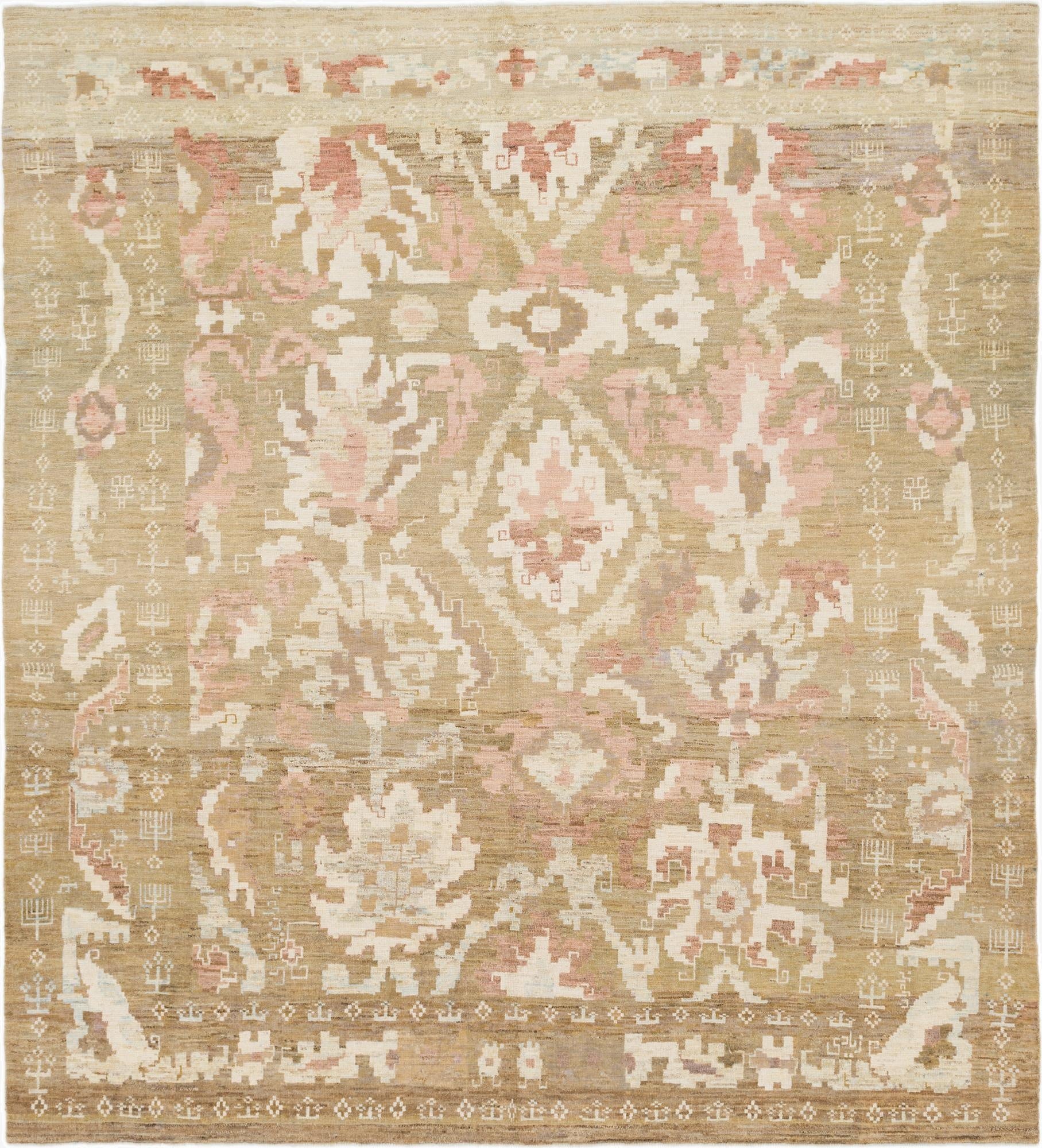 11' x 12'  Hand Knotted Oushak Wool Square Rug