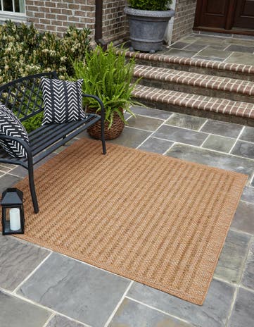 Light Brown Easy-Clean Border Indoor / Outdoor Square Rug