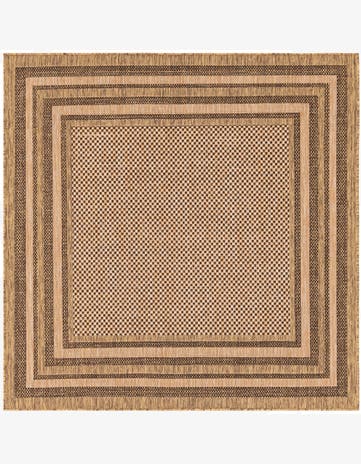 Light Brown Easy-Clean Border Indoor / Outdoor Square Rug