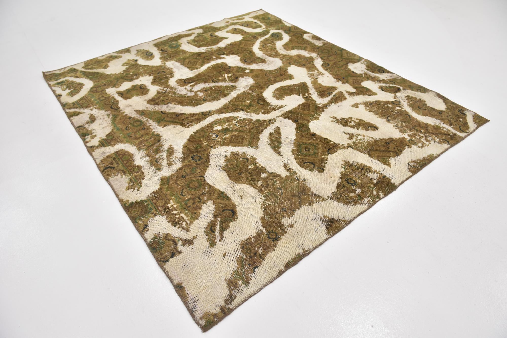 6' 10 x 7' 7 Hand Knotted Ultra Vintage Persian Wool Square Rug