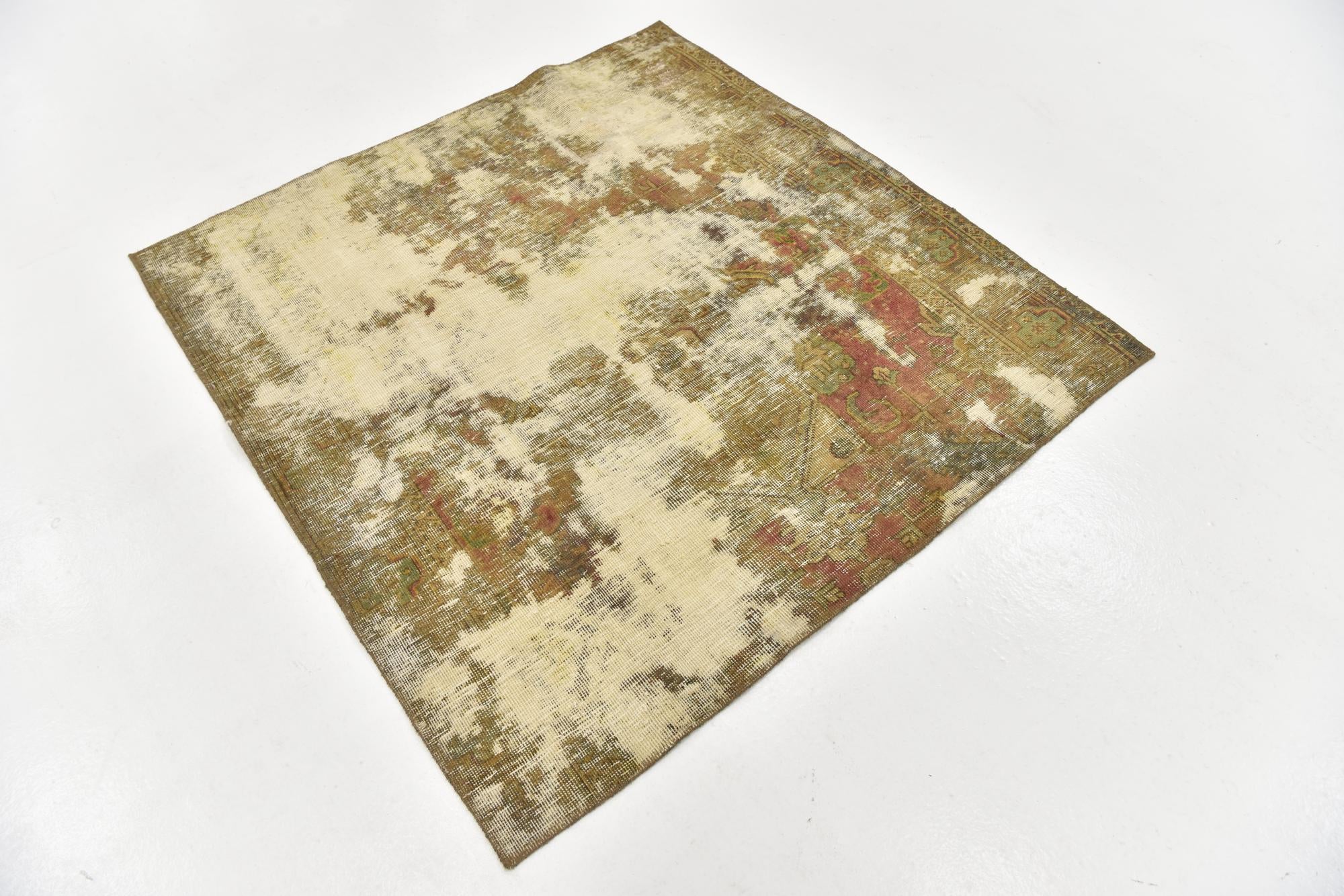 4' 7 x 4' 10 Hand Knotted Ultra Vintage Persian Wool Square Rug