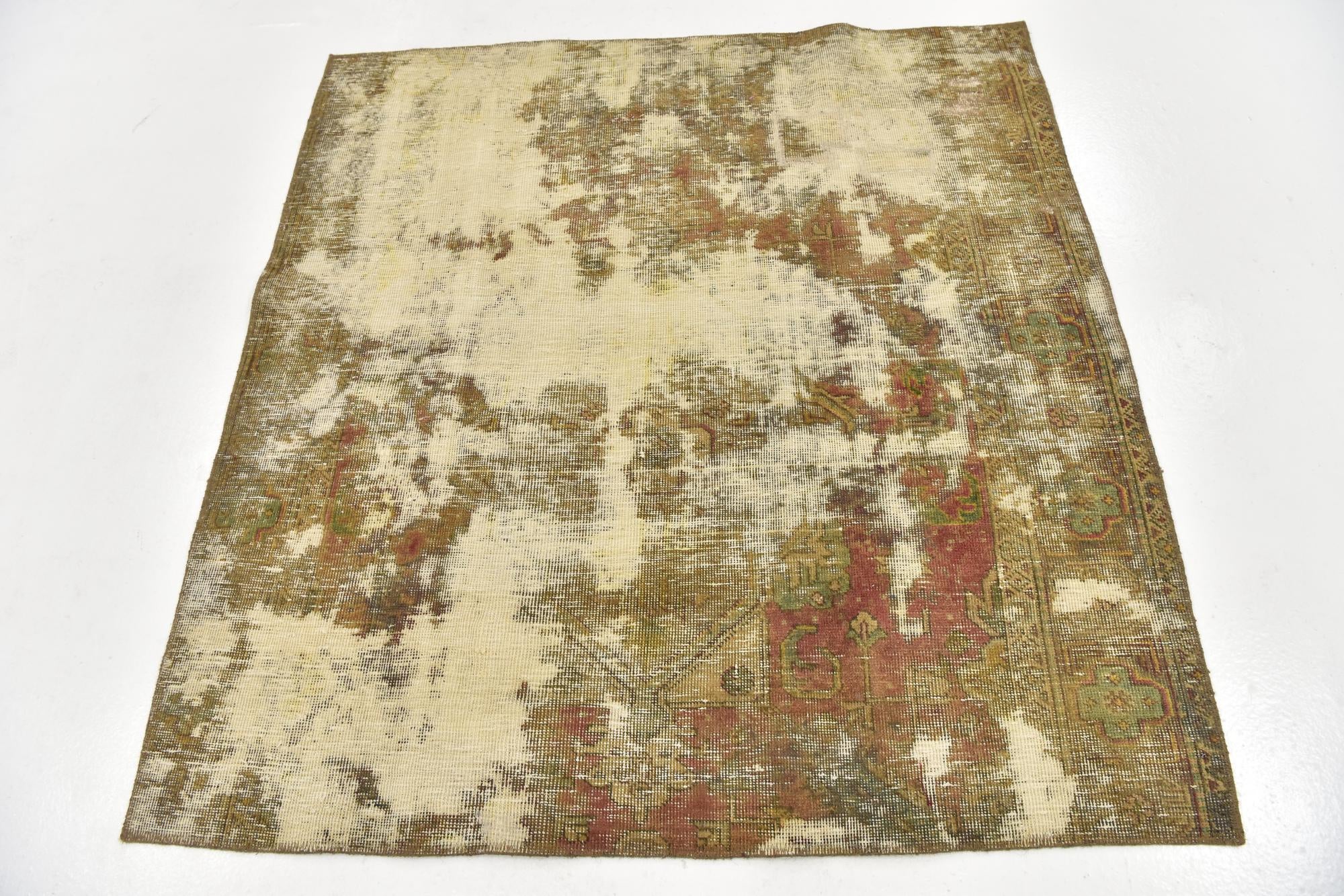 4' 7 x 4' 10 Hand Knotted Ultra Vintage Persian Wool Square Rug
