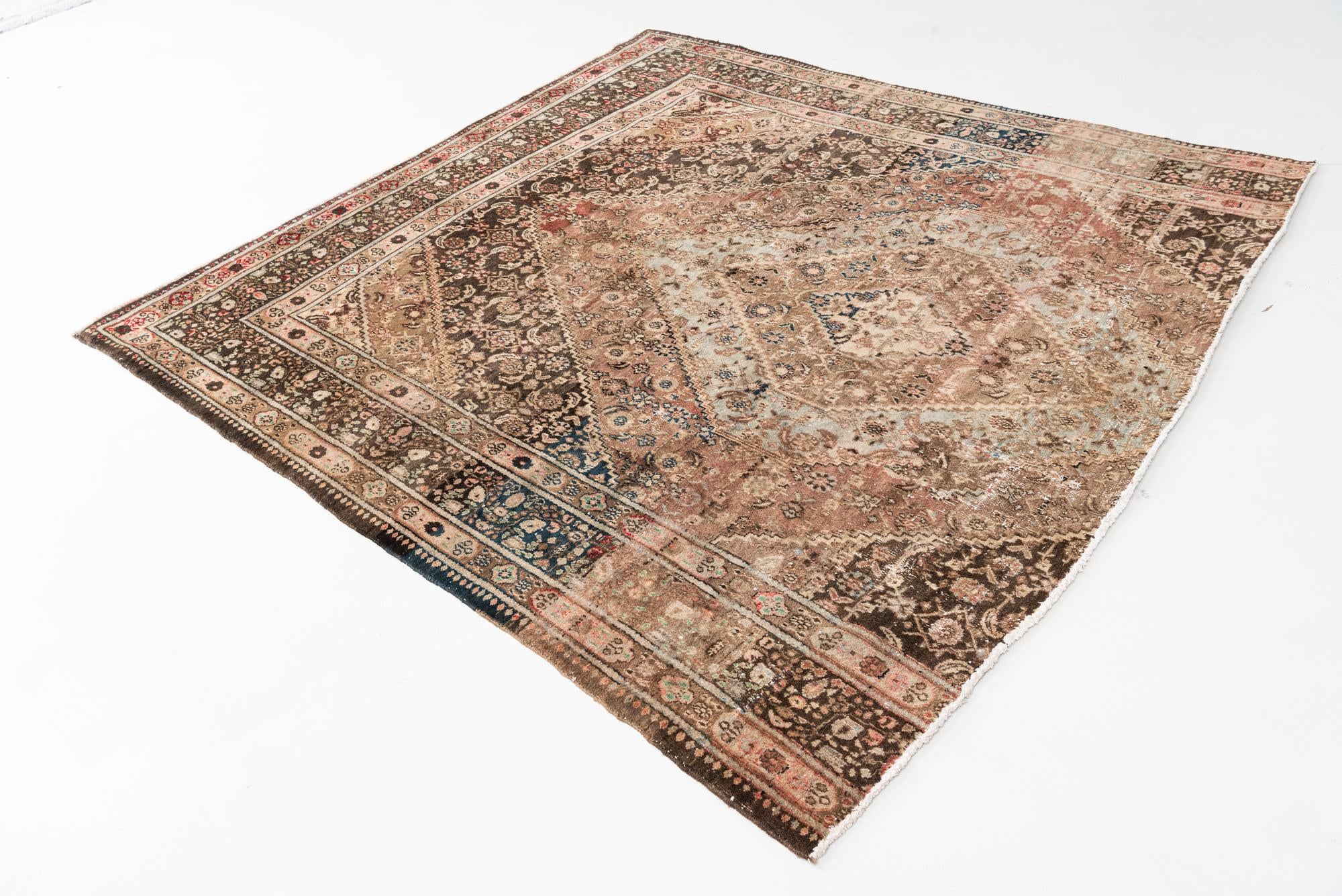 6' 7 x 7' Hand Knotted Ultra Vintage Persian Wool Square Rug