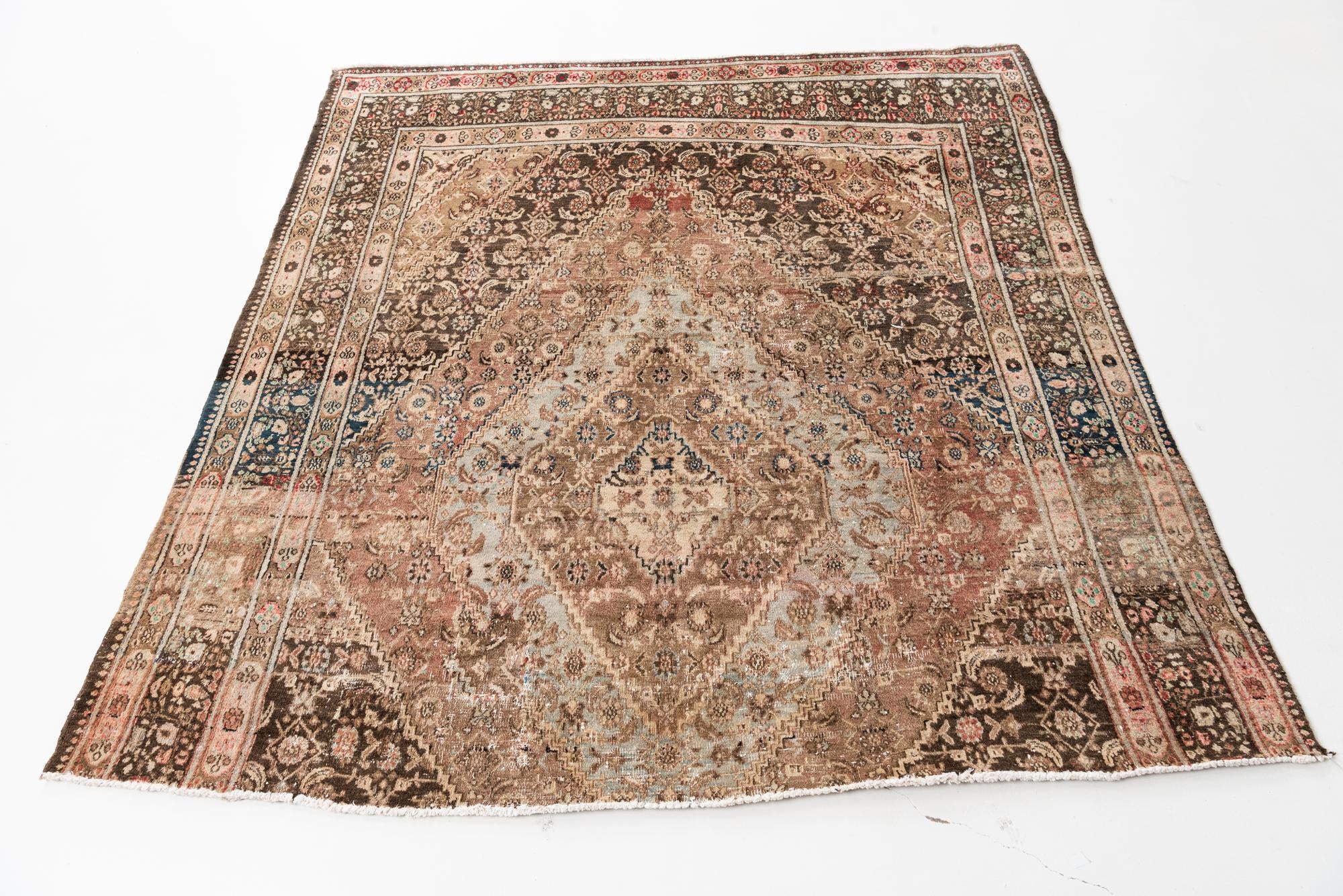 6' 7 x 7' Hand Knotted Ultra Vintage Persian Wool Square Rug