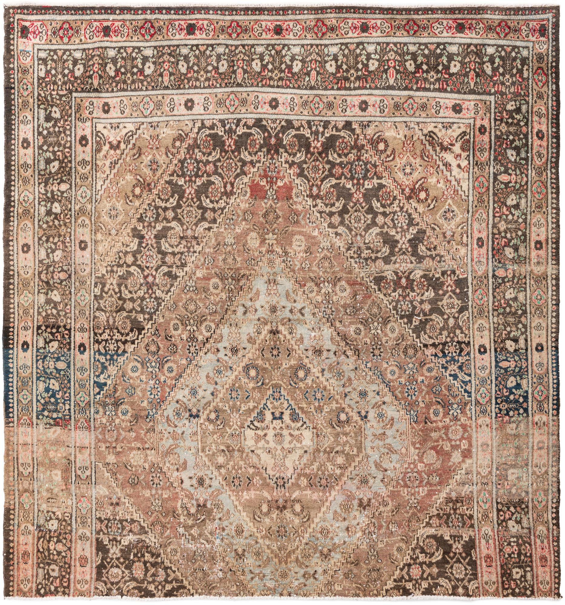 6' 7 x 7' Hand Knotted Ultra Vintage Persian Wool Square Rug
