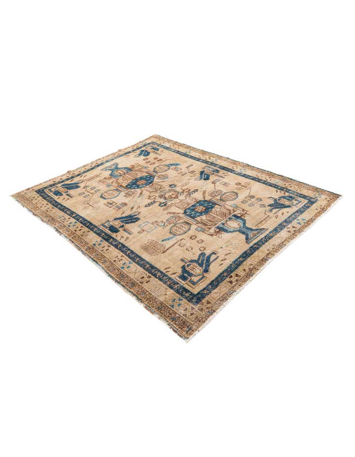 5' 2 x 6' 7 Hand Knotted Ultra Vintage Persian Wool Square Rug