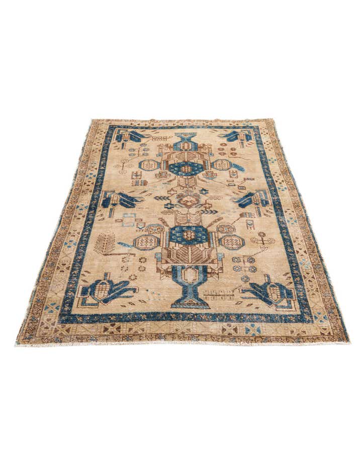 5' 2 x 6' 7 Hand Knotted Ultra Vintage Persian Wool Square Rug