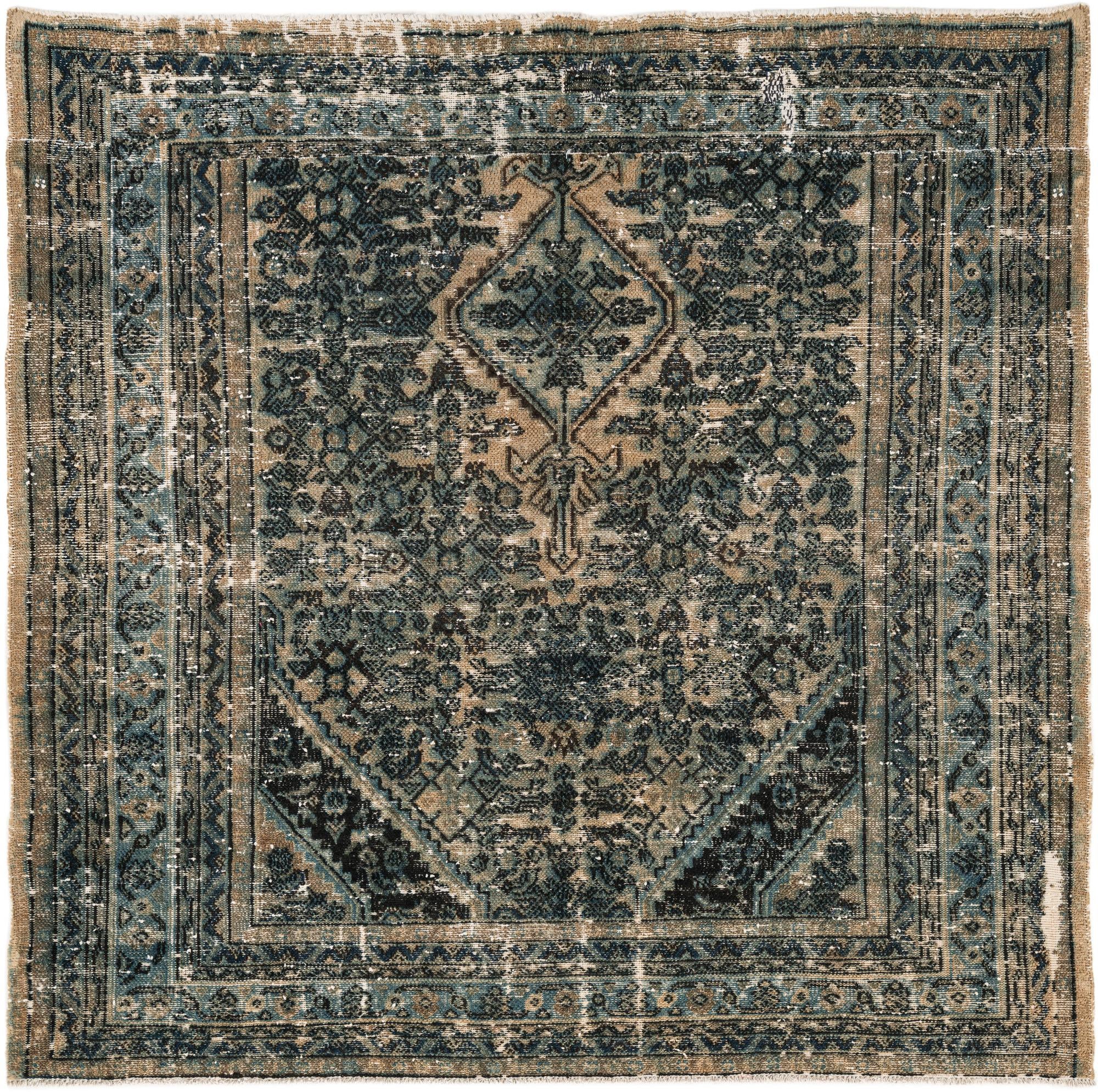 6' 10 x 6' 10 Hand Knotted Ultra Vintage Persian Wool Square Rug