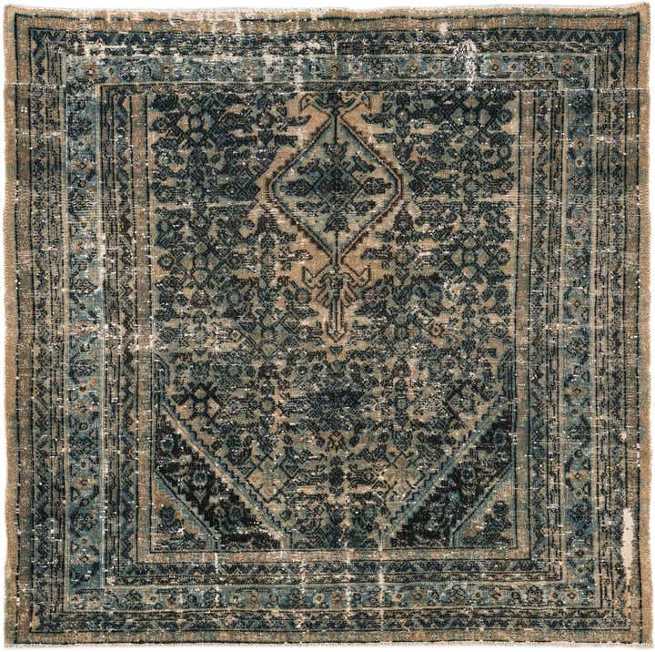 6' 10 x 6' 10 Hand Knotted Ultra Vintage Persian Wool Square Rug