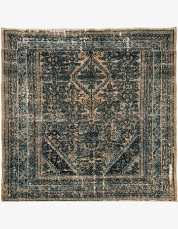 6' 10 x 6' 10 Hand Knotted Ultra Vintage Persian Wool Square Rug