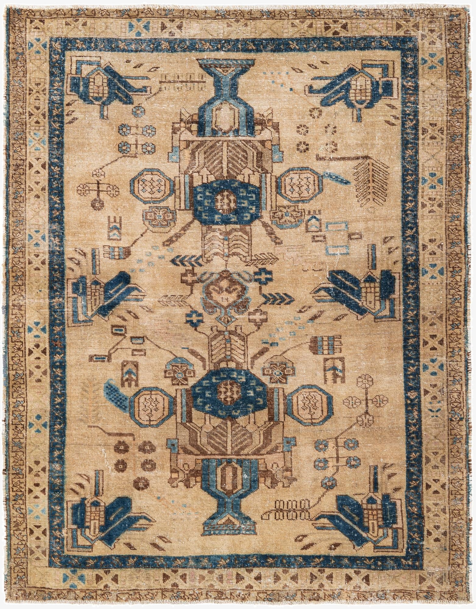 5' 2 x 6' 7  Hand Knotted Ultra Vintage Persian Wool Square Rug