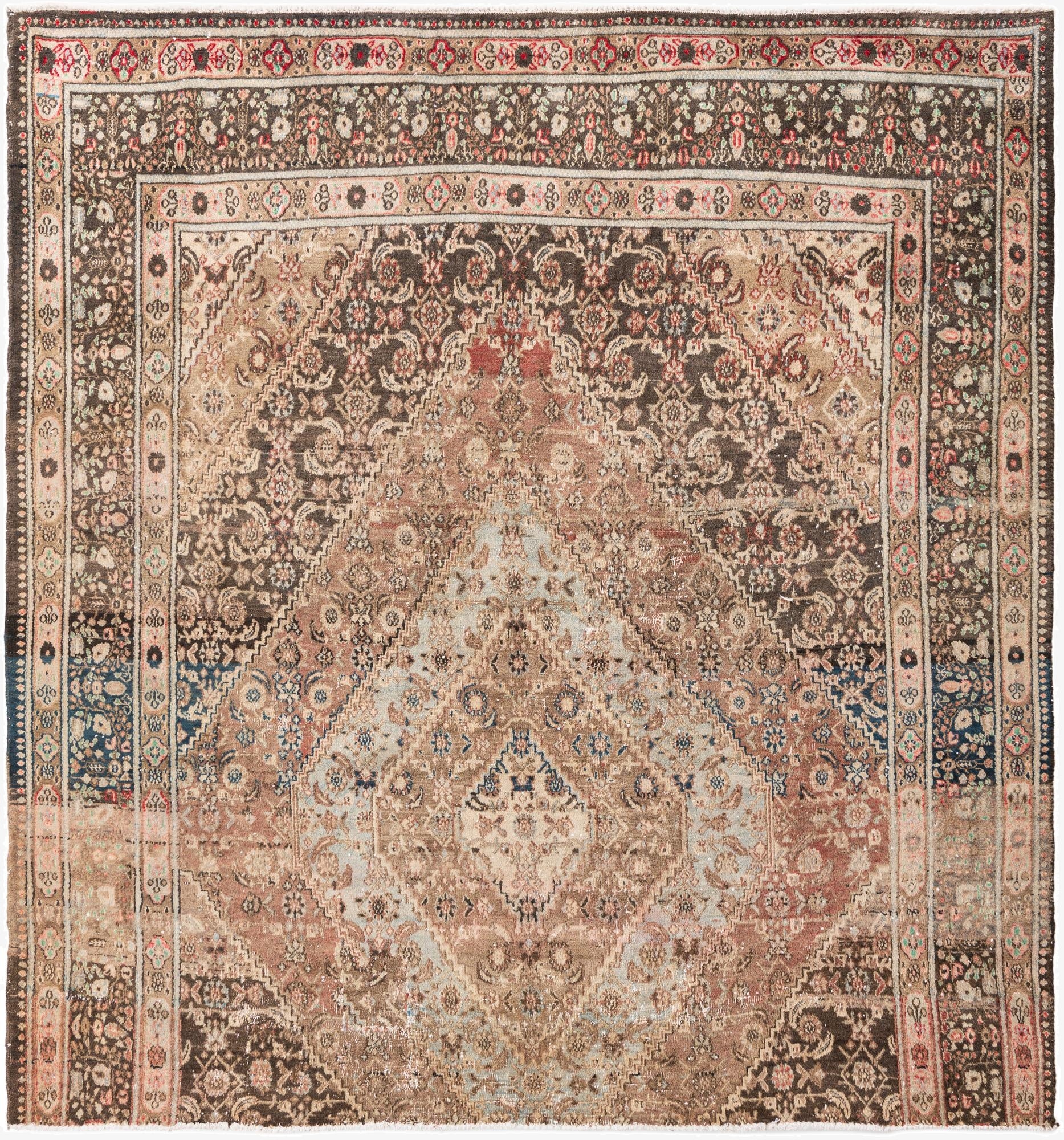 6' 7 x 7'  Hand Knotted Ultra Vintage Persian Wool Square Rug