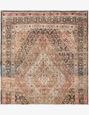 6' 7 x 7' Hand Knotted Ultra Vintage Persian Wool Square Rug