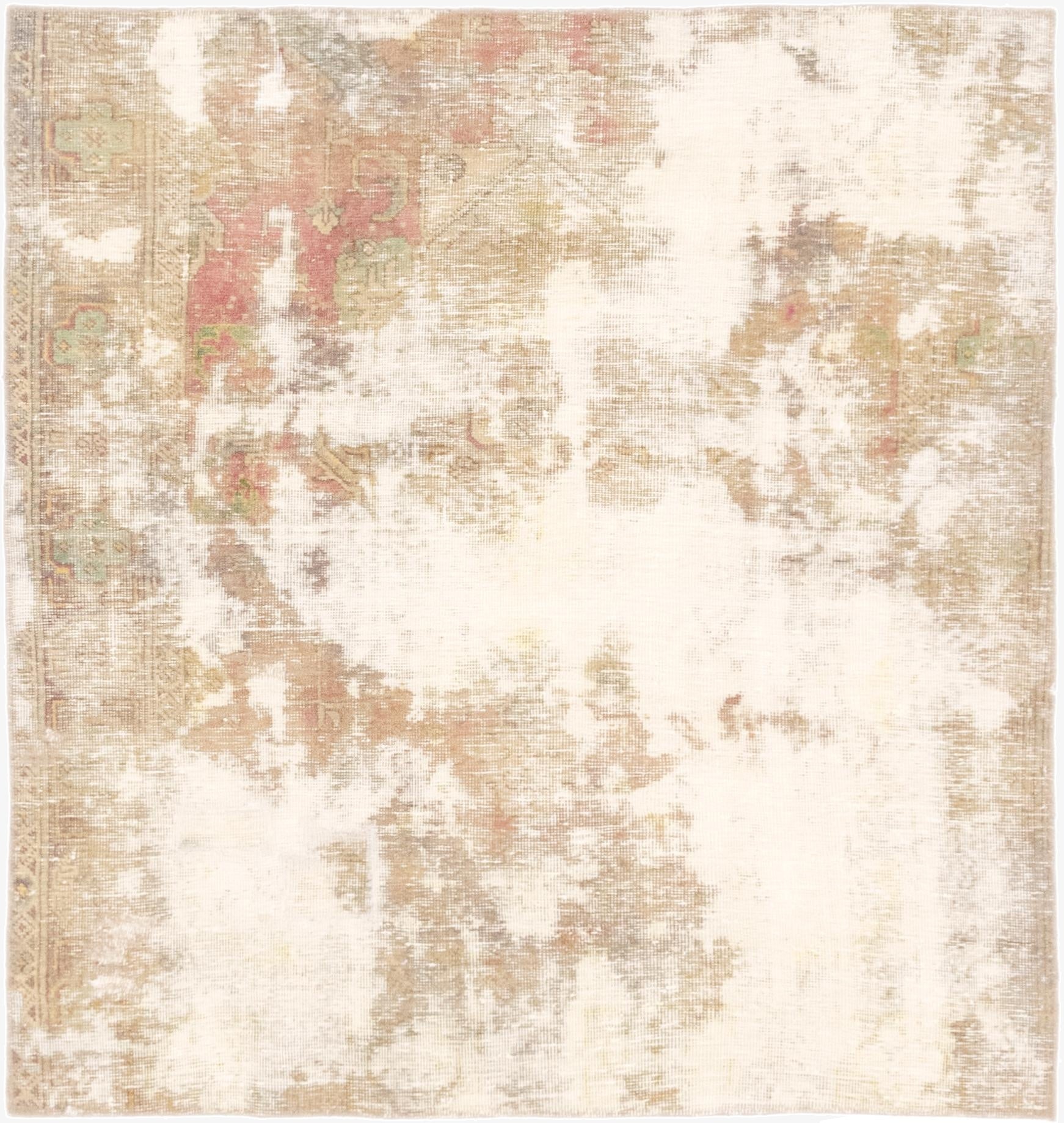 4' 7 x 4' 10  Hand Knotted Ultra Vintage Persian Wool Square Rug