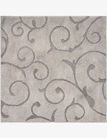 Light Gray and Gray Floral Shag Tapis Carré