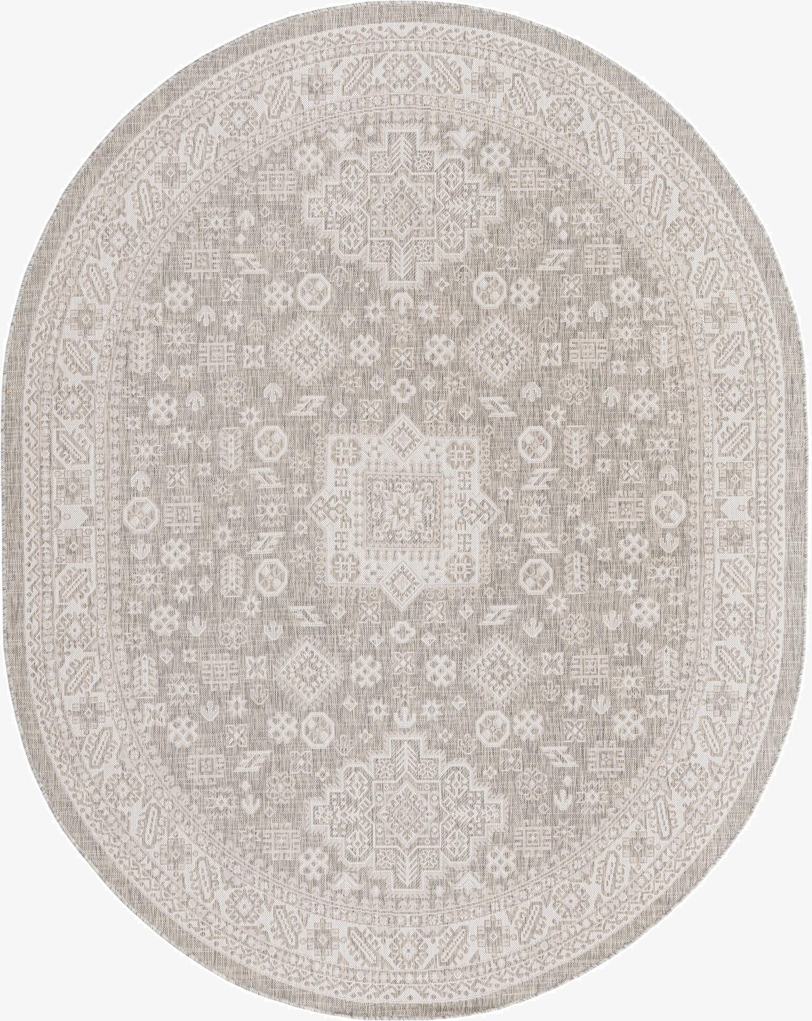 Primary image 7' 10 x 10'  Washable Aztec Indoor / Outdoor Oval Rug