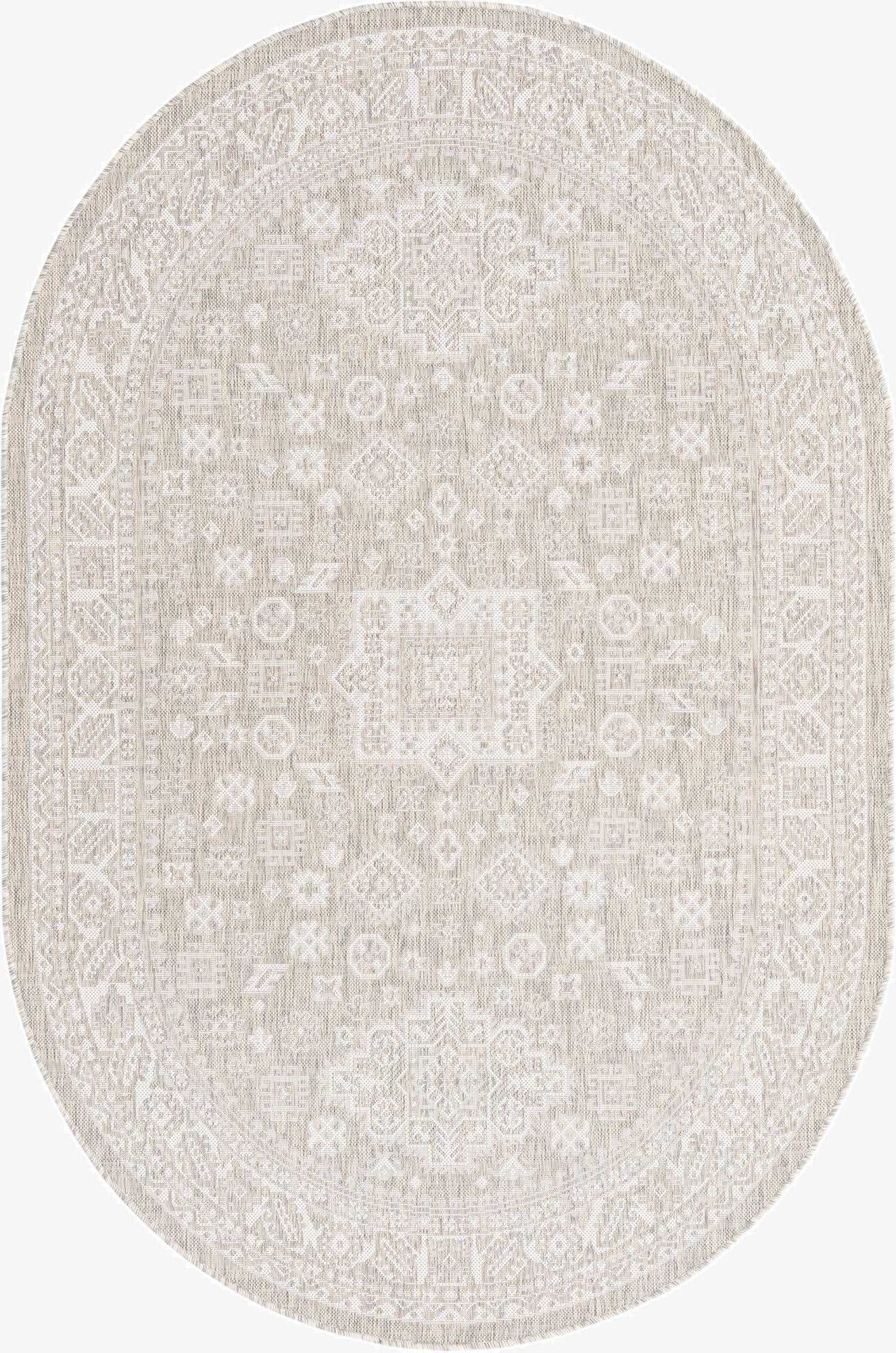 5' 3 x 8'  Washable Aztec Indoor / Outdoor Oval Rug
