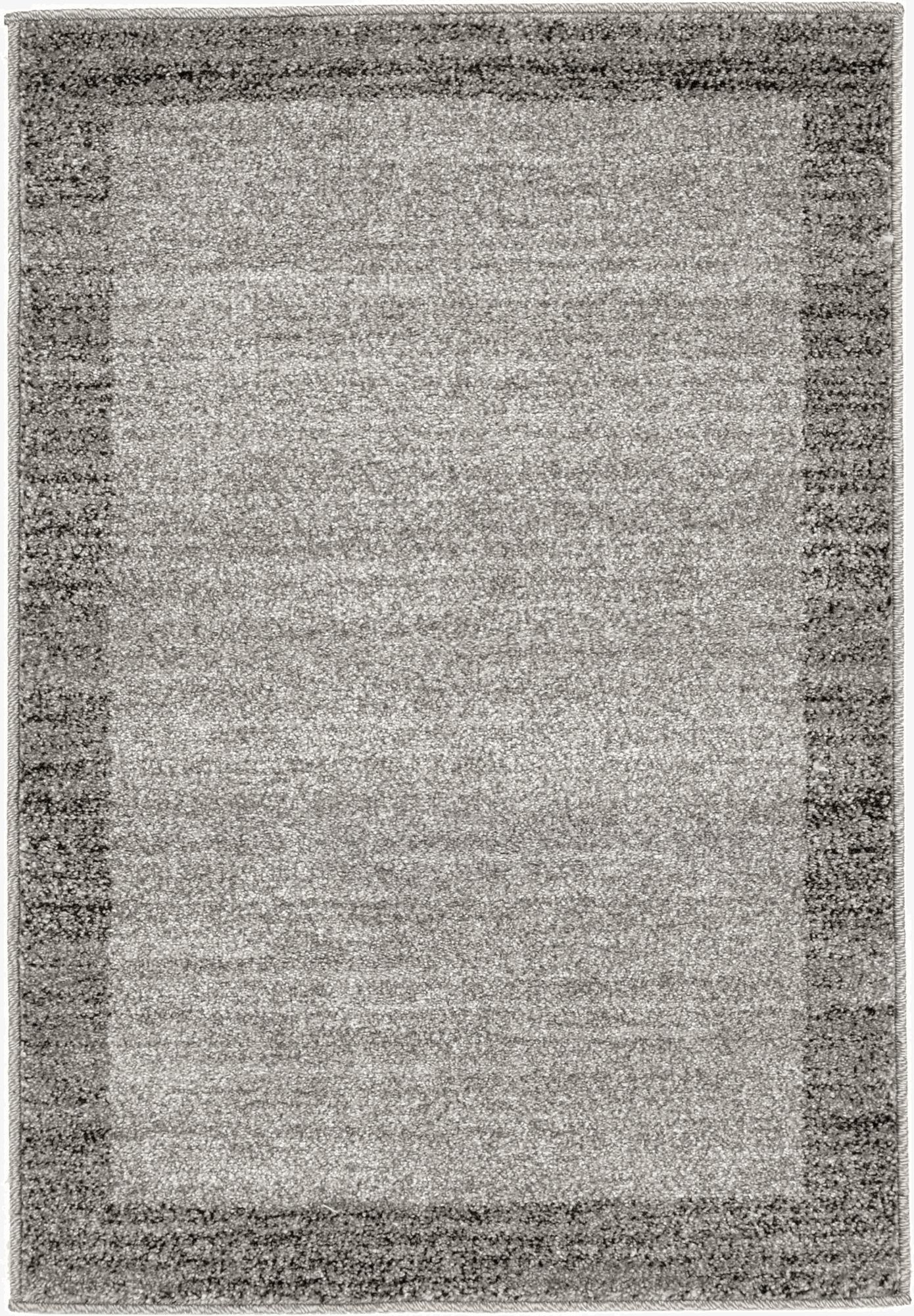 A 2x3 rectangular gray area rug with a subtle lighter gray center and a darker gray border, suitable for various indoor spaces.