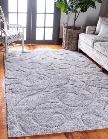 Light Gray Botanical Shag Rug