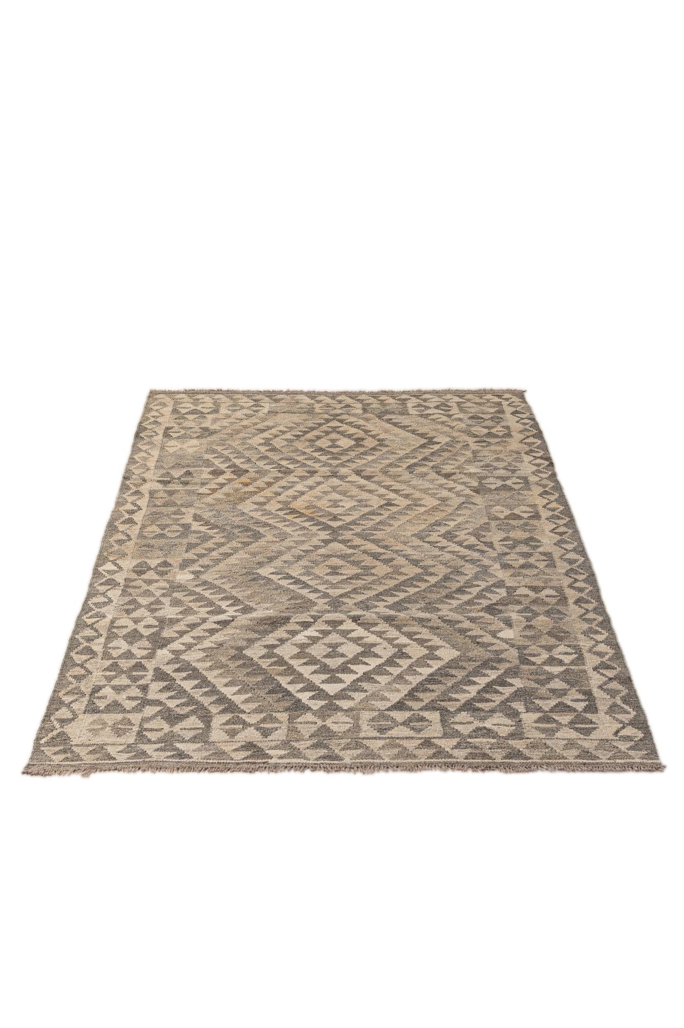 3' 11 x 6' 2 Hand Woven Kilim Maymana Wool Rug