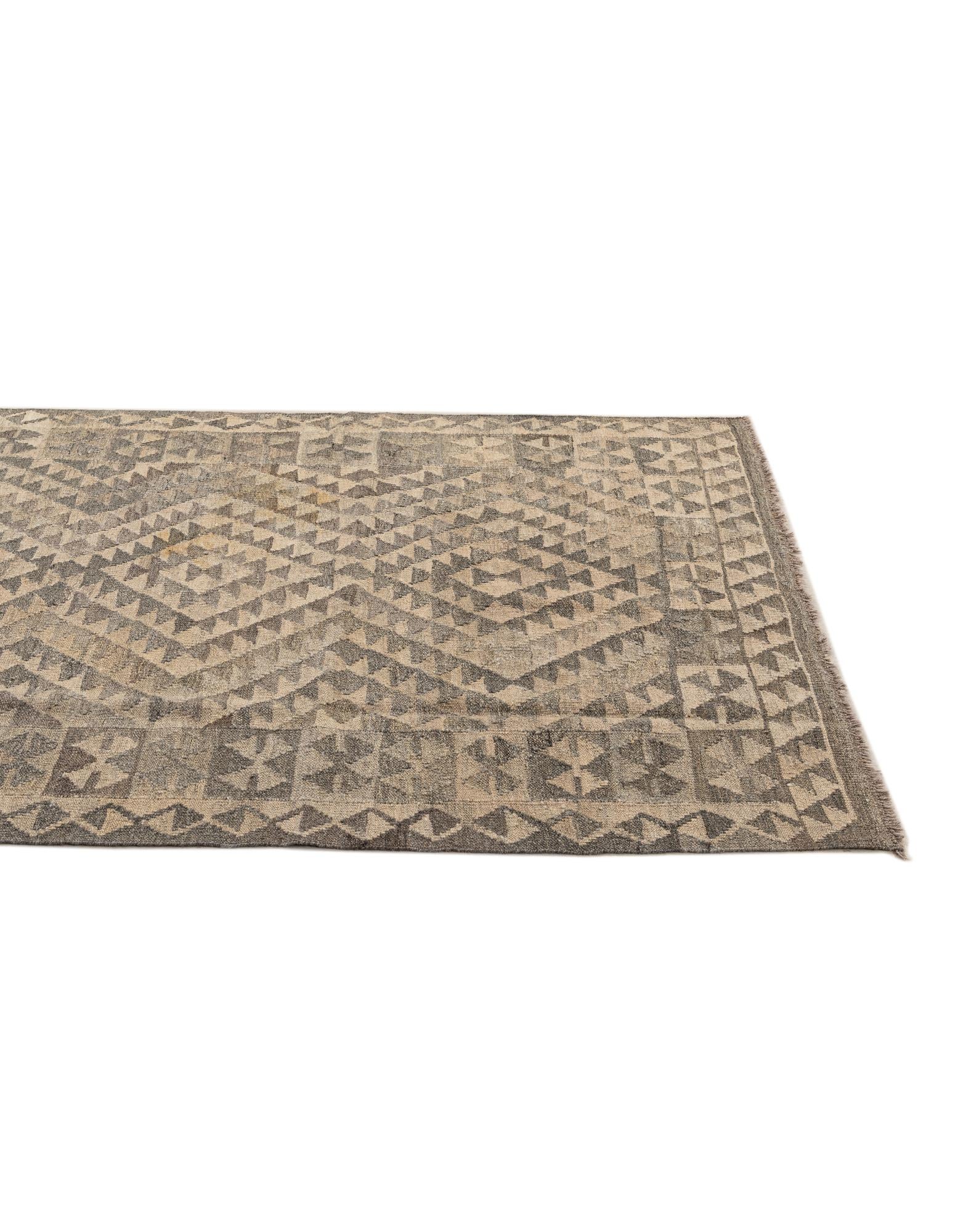 3' 11 x 6' 2 Hand Woven Kilim Maymana Wool Rug