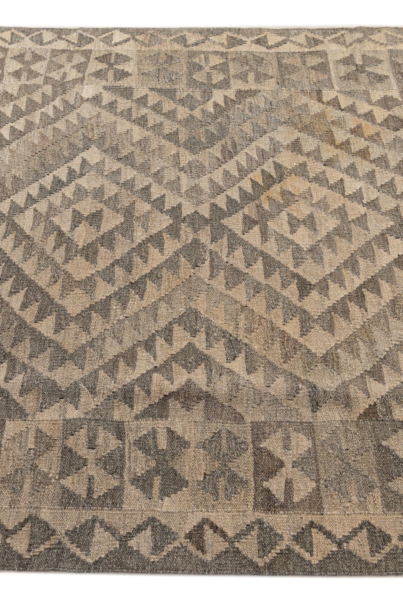 3' 11 x 6' 2 Hand Woven Kilim Maymana Wool Rug