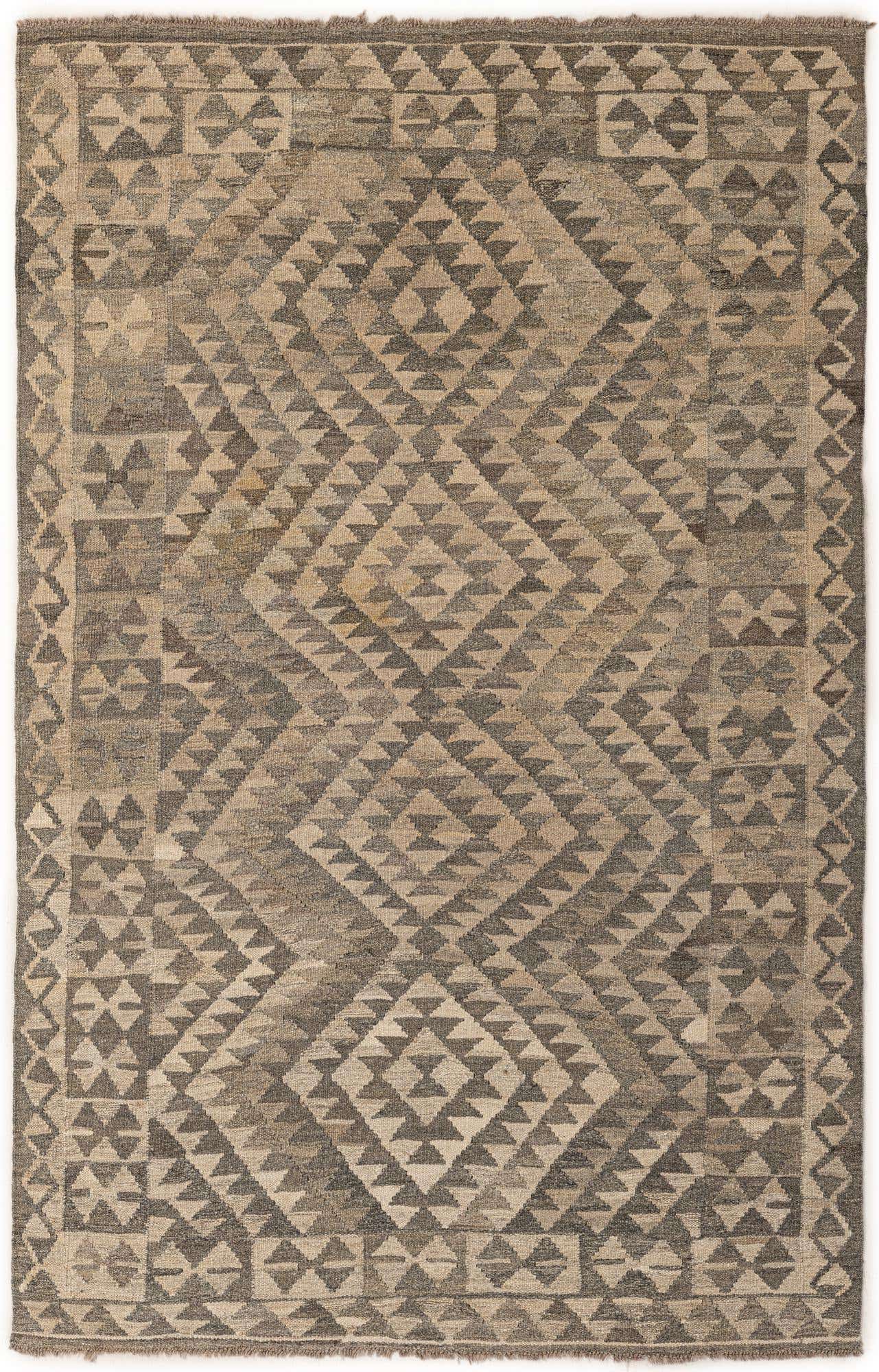 3' 11 x 6' 2 Hand Woven Kilim Maymana Wool Rug