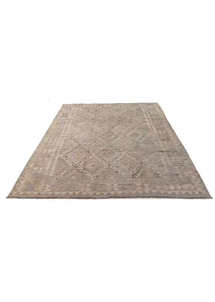 6' 8 x 9' 11 Hand Woven Kilim Maymana Wool Rug